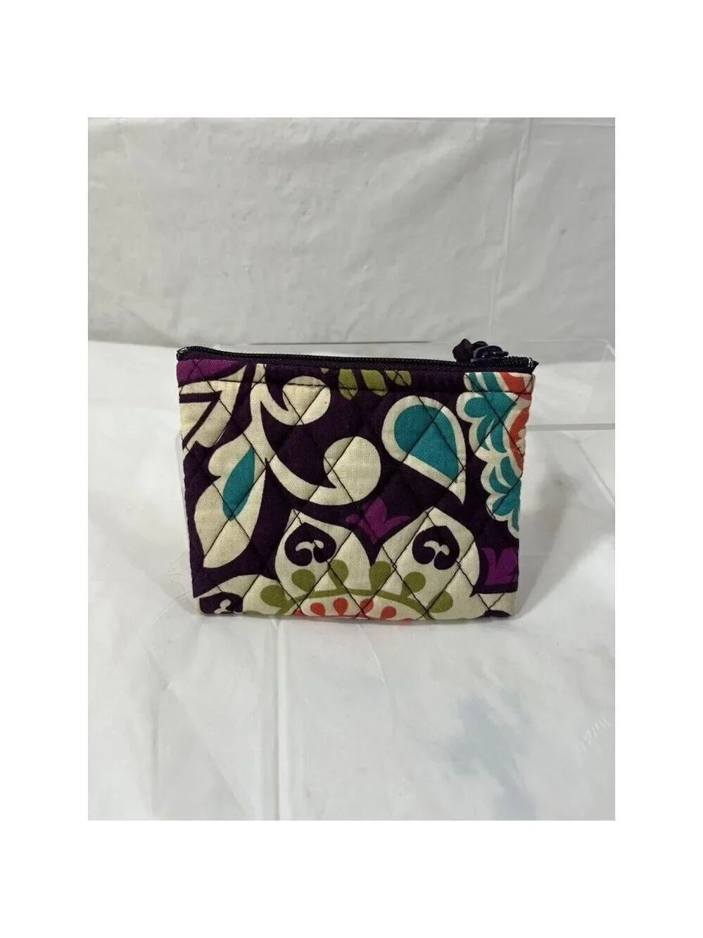 Vera Bradley Plum Crazy Pattern Zip Close Coin & ID Purse EUC